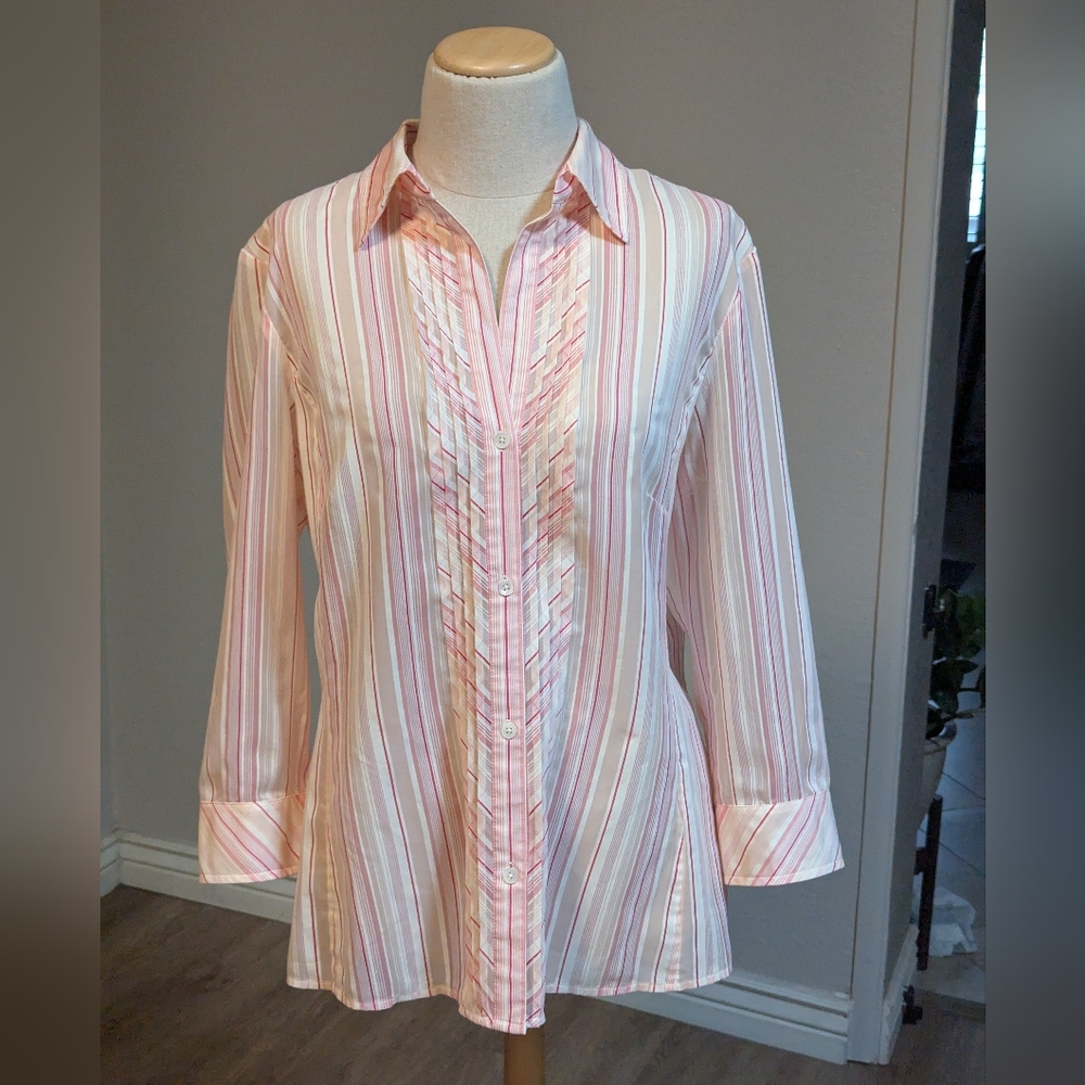 Banana Republic Pink and White Striped Blouse Size XL